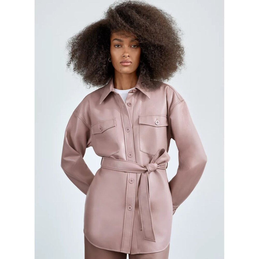 Aritzia Babaton Womens Ava Began Leather Shirt Jacket With Belt S